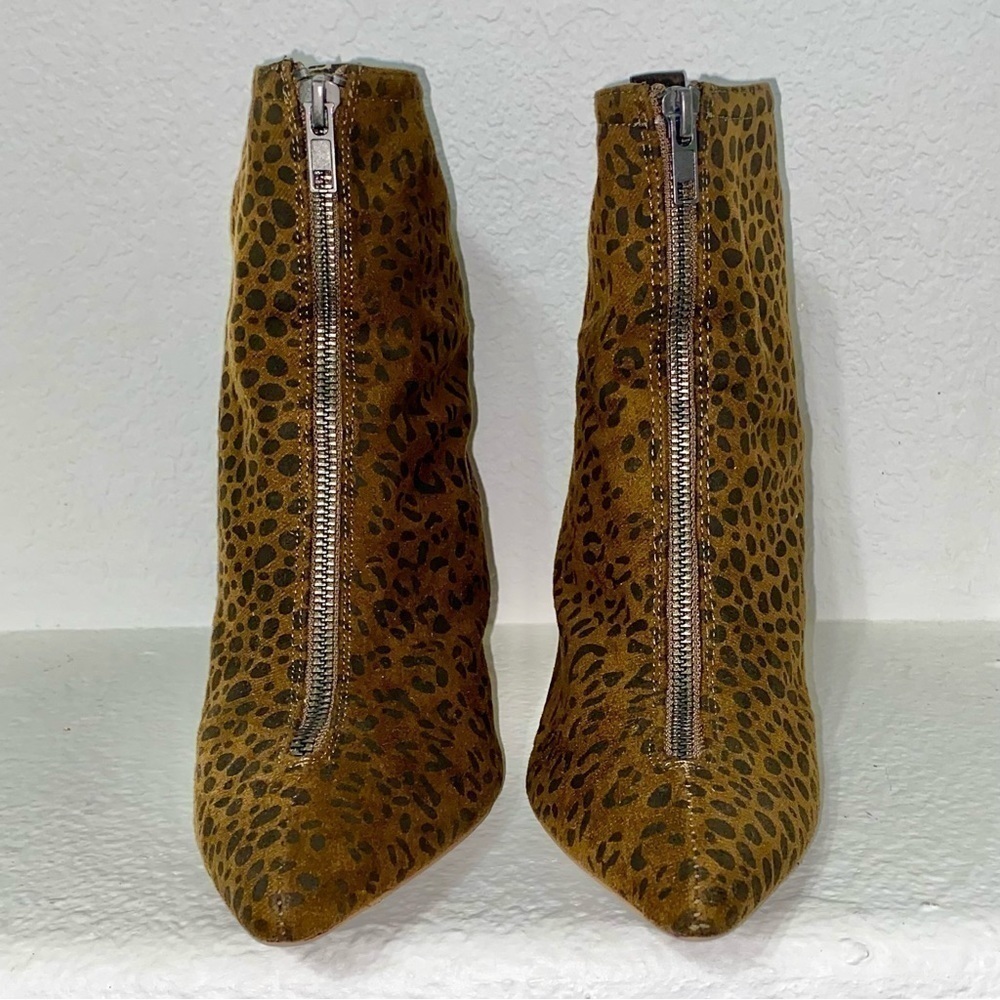 Leopard print faux suede zip up block heel boot 8 - Picture 5 of 9